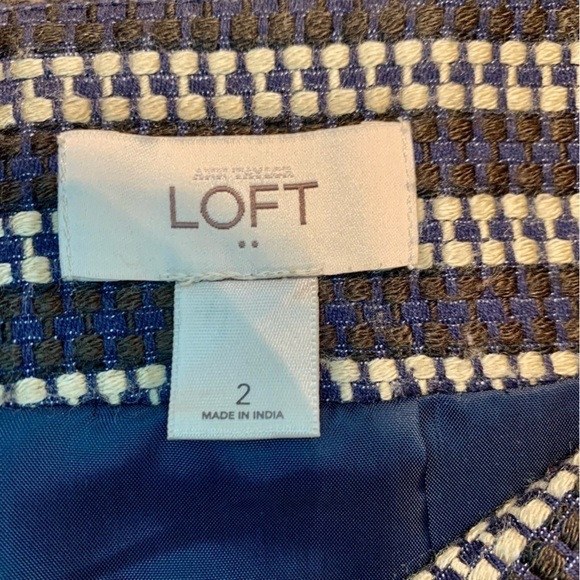 LOFT Mini Skirt Size 2 Blue Tan Black Woven Acrylic Cotton Full Lining Back Zip - Picture 5 of 12